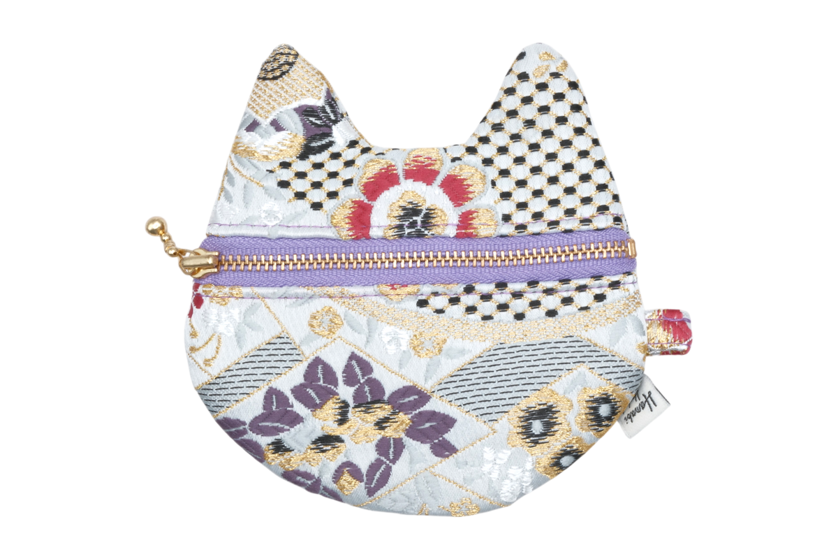 Matsukawabishi & Seasonal Flowers Kinran Cat Coin Purse - Pointy Ears