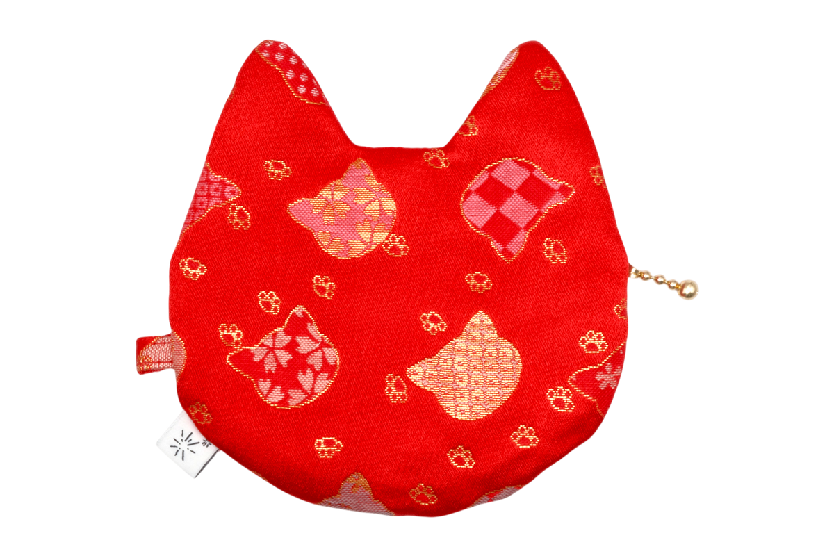 Asanoha Maneki Neko Kinran Cat Coin Purse - Pointy Ears