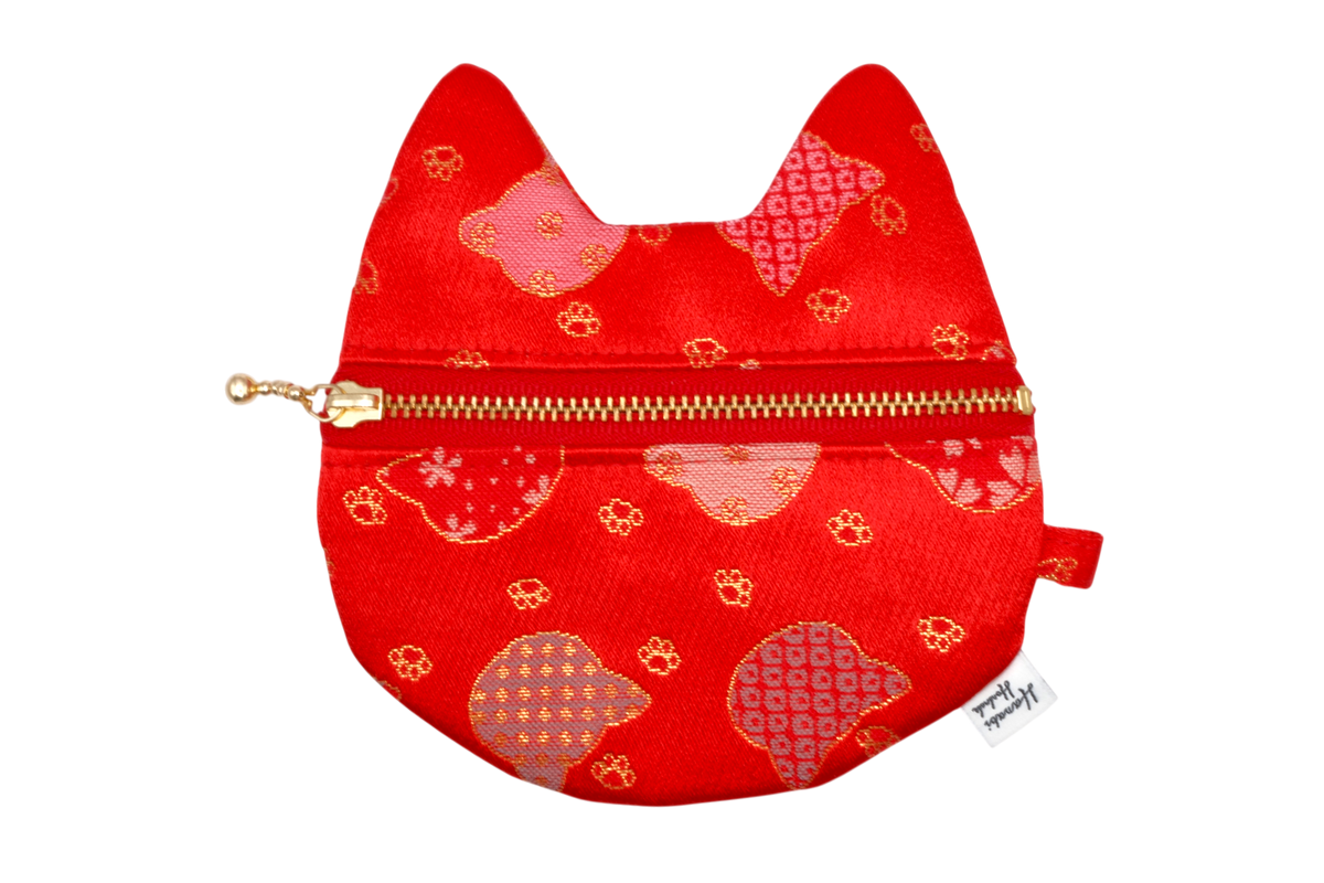 Asanoha Maneki Neko Kinran Cat Coin Purse - Pointy Ears
