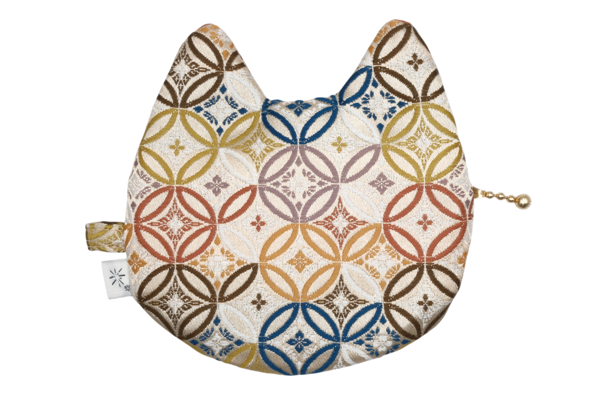 Gold Shippo Kinran Cat Coin Purse - Pointy Ears