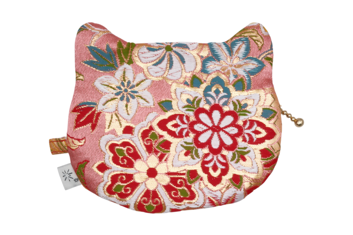 Hiogi and Blooming Blossoms Kinran Cat Coin Purse - Rounded Ears