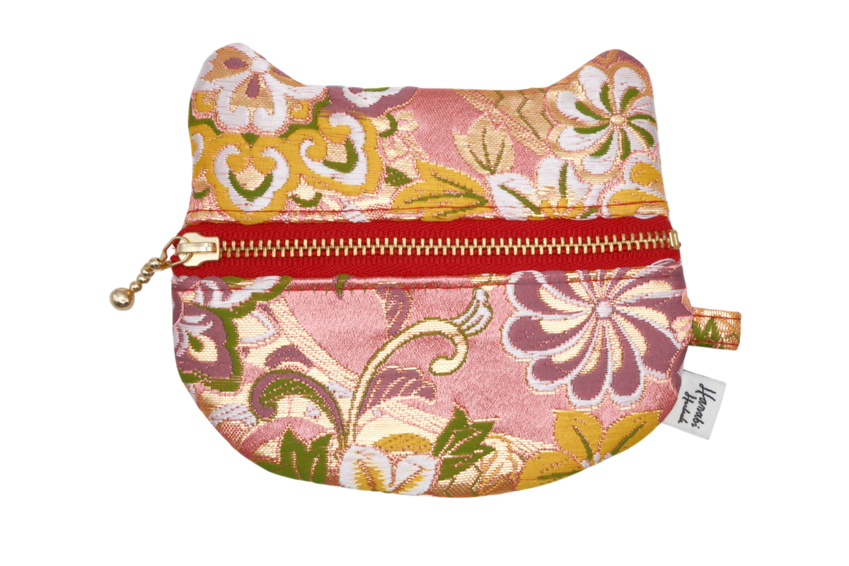 Hiogi and Blooming Blossoms Kinran Cat Coin Purse - Rounded Ears
