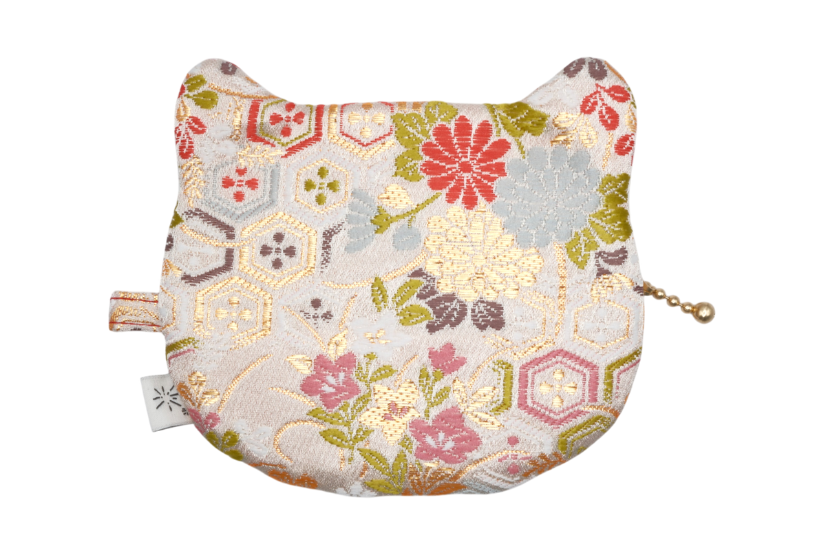 Kikko Hanabishi & Autumn Flowers Kinran Cat Coin Purse - Rounded Ears