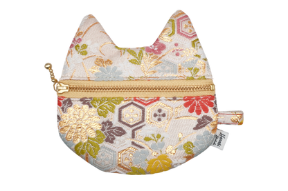 Kikko Hanabishi & Autumn Flowers Kinran Cat Coin Purse - Pointy Ears