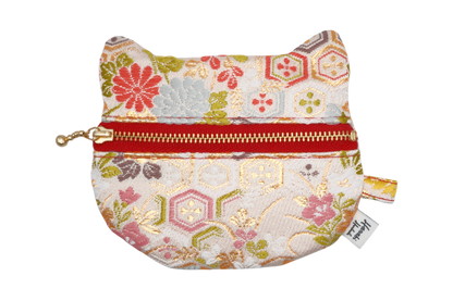 Kikko Hanabishi & Autumn Flowers Kinran Cat Coin Purse - Rounded Ears