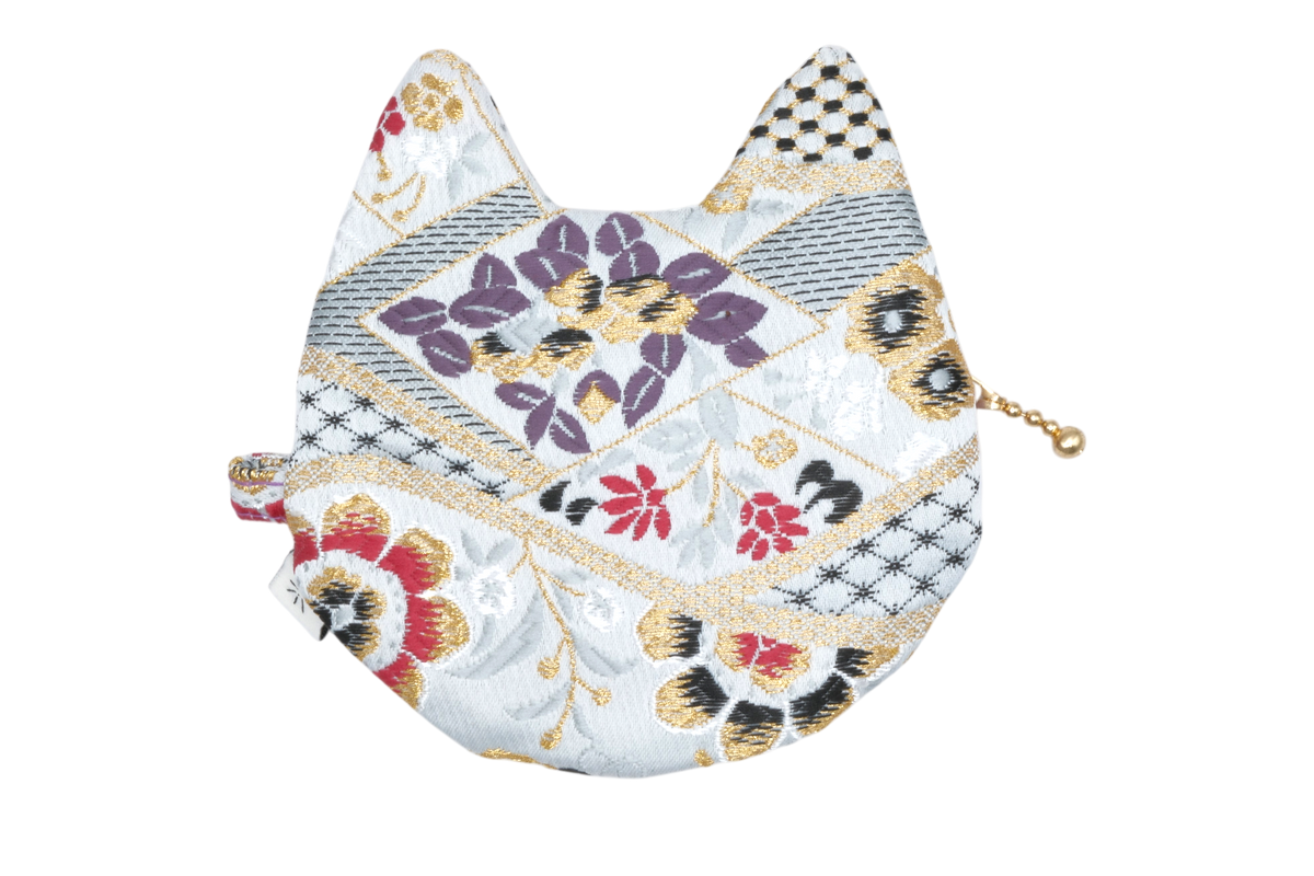 Matsukawabishi & Seasonal Flowers Kinran Cat Coin Purse - Pointy Ears