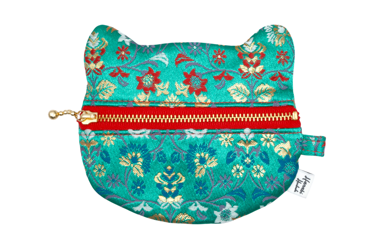 Shosoin Oshidori Karakusa Kinran Cat Coin Purse - Rounded Ears
