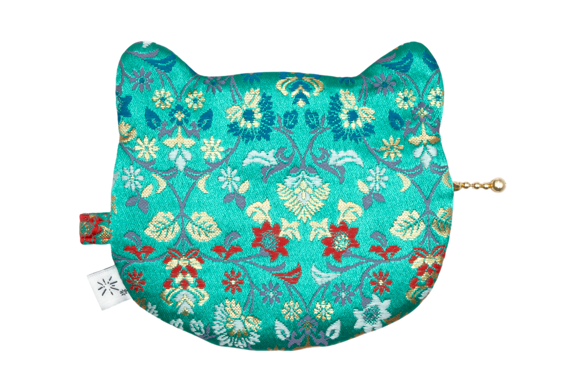 Shosoin Oshidori Karakusa Kinran Cat Coin Purse - Rounded Ears